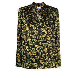 GANNI Smile Paisley-Print Satin Long Sleeve Button Front Shirt Size EU 32